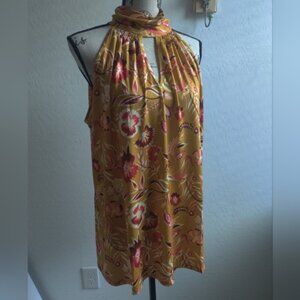🆕 Belldini gold Floral Halter Bohemian boho spring Neck tie plus size Top_2X